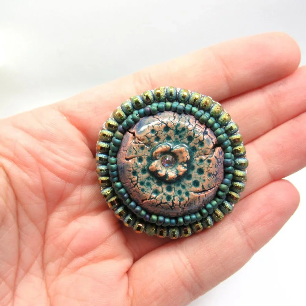 Handmade Cabochon Flower Brooch